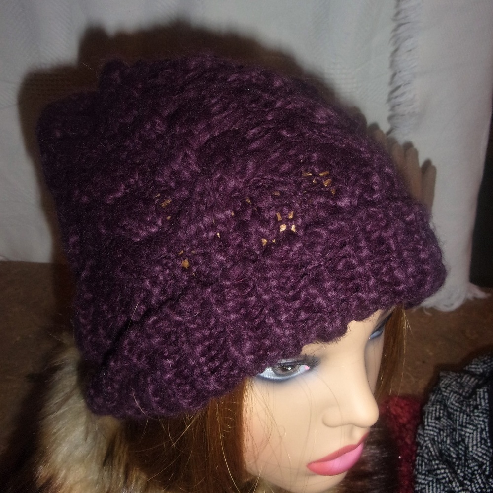 Purple Loose Knit Slouch Cap